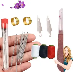 Big Eye Steel Sewing Needles Kit, Portable Hand Sewing Set, 34PCS Stainless Steel Sewing Needle Kit, Steel Needles for Hand Sewing, Punch Needle Kit Repair Tools for Beginners & Daily Use