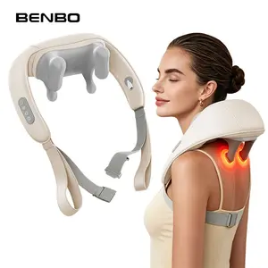 Neck and Shoulder Massager with Heat, Cordless 4D Deep Kneading Massage Wrap, Wearable Back and Neck Massager with 6 Massage Heads, 2 Modes, 3 Intensities, Auto Timer, Beige Adjustable,4th of July