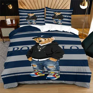 Bear Print Quilt Cover Set, includes 1 quilt cover and 1 or 2 pillowcases, excluding quilt insert and pillow inserts. Suitable as a bedding set for bedrooms or dormitories, ideal for gifting or personal use