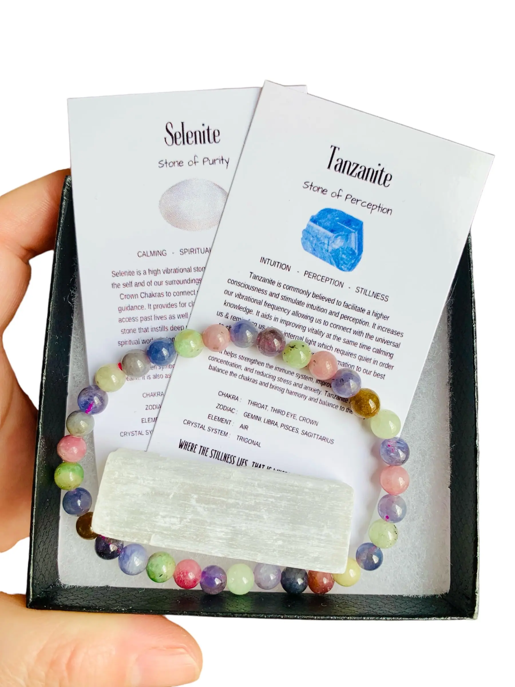 Crystal Tanzanite 6mm Round Bead Stretch Bracelet ~ Gift Set with Complimentary Selenite ~ Semi-Precious Gemstone ~ 7.25-7.50 Inches ~ Unisex ~ Reiki ~ Metaphysical ~ Meditation Crystals ~ Yoga