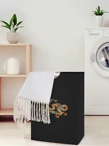Dragon Pattern Open Storage Box, Foldable Laundry Basket with Handle, Home Bathroom Collapsible Dirty Clothes Bucket, Casual Style, Collapsible Laundry Hamper