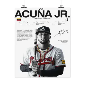 [New Sports Decor - Sale Up To 40%] [Unframe] Ronald Acuna Jr Signed Poster, Hardline Series Baseball Wall Art, MVP Slugger Decor, Motivational Sports Artwork, Gift for Baseball Fans