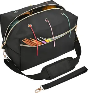 Yarn Bag Crochet Bag Organizer Knitting Bag Organizer Crochet Storage Yarn Holder for Crochet Accessories Yarn Storage Bag for Crocheting Gifts for Crochet Lovers,Mom,Women,Black
