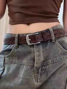 Vintage embossed leaf pattern belt, women's pin buckle belt, Western Buckle Belt, Buckle Detail, Cowboy cowgirl belt, trendy retro ethnic style, fashionable and versatile casual belt for jeans, couple style, great gift item