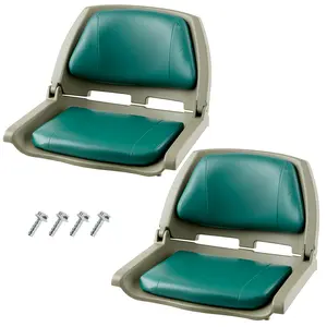 Garvee Waterproof Folding Boat Seats 2 Pack – Low Back Marine Chairs with Thick Cushioned PVC Leather – Ergonomic Fold-Down Design for Jon Boats, Bass Monitor, Pontoon, Deck – Green