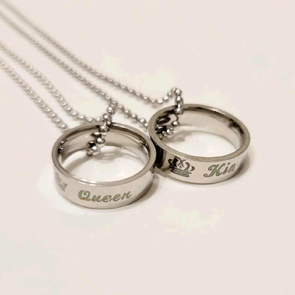 King and Queen Couple Ring Necklaces Anniversary matching