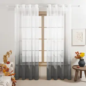 Deconovo Ombre Sheer Curtains – 2 Panels, Rod Pocket Design, Faux Linen Semi-Transparent Curtains for Bedroom