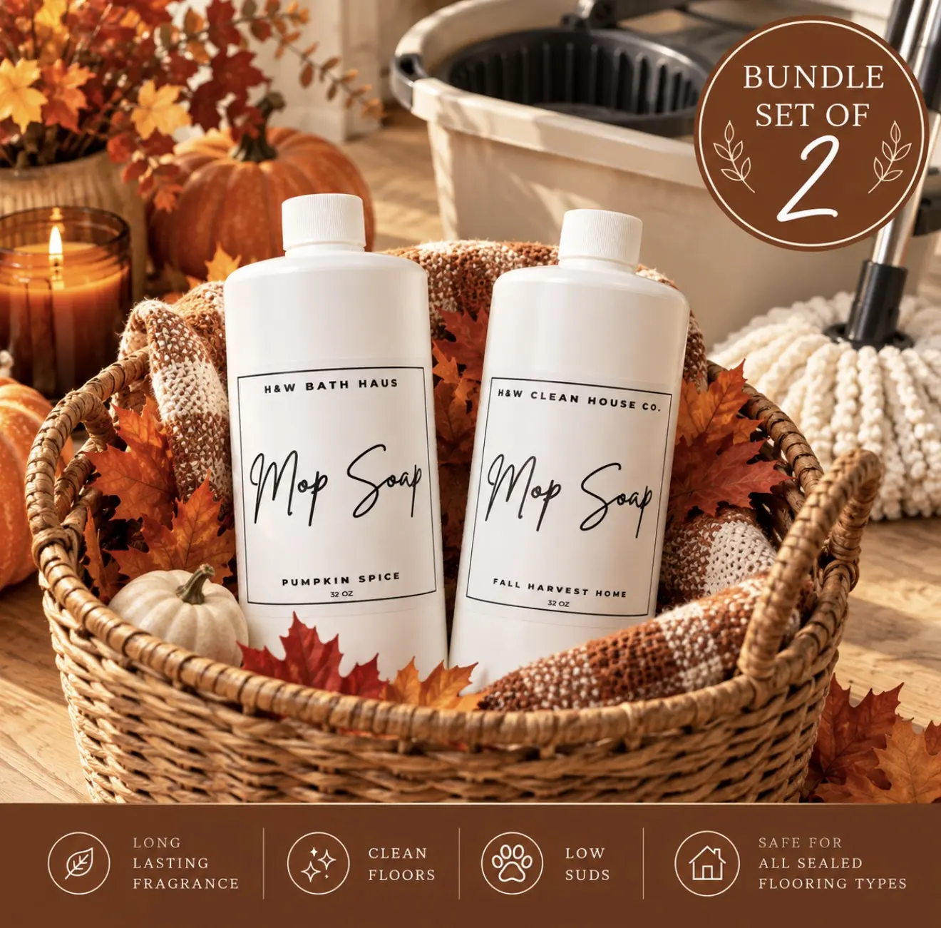 Limited Edition FALL Mop Soap Pack of 2 (Fall Harvest Home & Pumpkin Spice) - 32oz Bottles