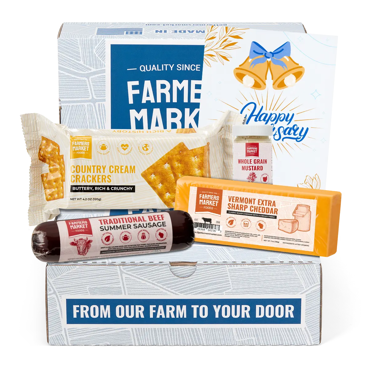 Farmers Market Foods Anniversary Charcuterie Sampler Gift Box with All-Natural Summer Sausage, Premium Wisonsin Cheese, and Crackers