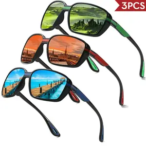 3 Pcs Square Polarized Outdoor Sports Sunglasses For Men Women Cycling Driving Fishing UV Protection Glare Reduction Lightweight Durable Frame Design