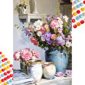 5D DIY Full Drill Round Diamond Painting - Diamond Art Kit Flower Vase Mosaic, Canvas - DIY Decorative Painting, Home Wall Decor, Suitable for Halloween and Christmas, Birthday and Anniversary Gifts