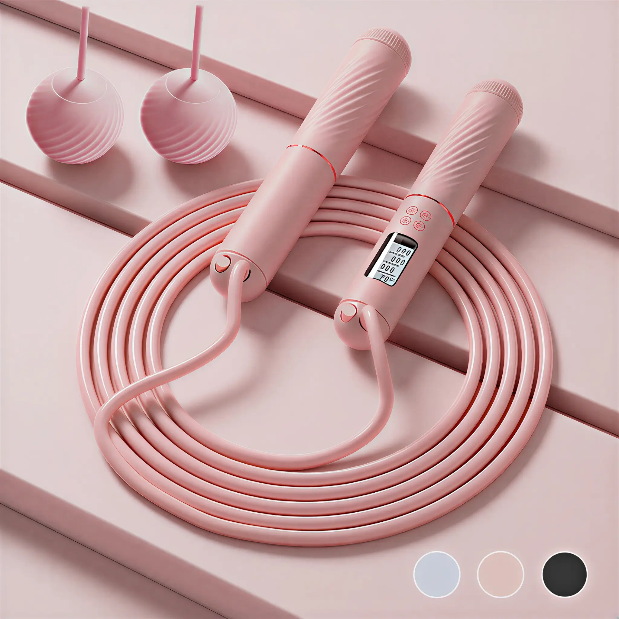 Cordless Jump Rope Set with Counter – 2-in-1 Ropeless Weighted Ball Jump Rope, LCD Display, Adjustable Length,  for Home Gym Indoor Outdoor Exercise, Cross Training,  for Women Men Adults Children