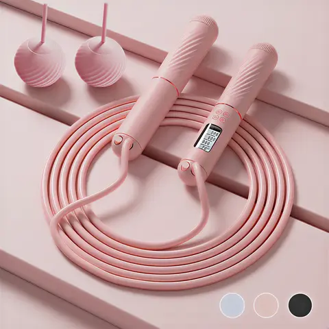 Cordless Jump Rope Set with Counter – 2-in-1 Ropeless Weighted Ball Jump Rope, LCD Display, Adjustable Length,  for Home Gym Indoor Outdoor Exercise, Cross Training,  for Women Men Adults Children