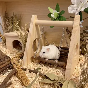 New and new wooden hamster swing suspension bridge design strong metal chain small pet cage landscaping toys