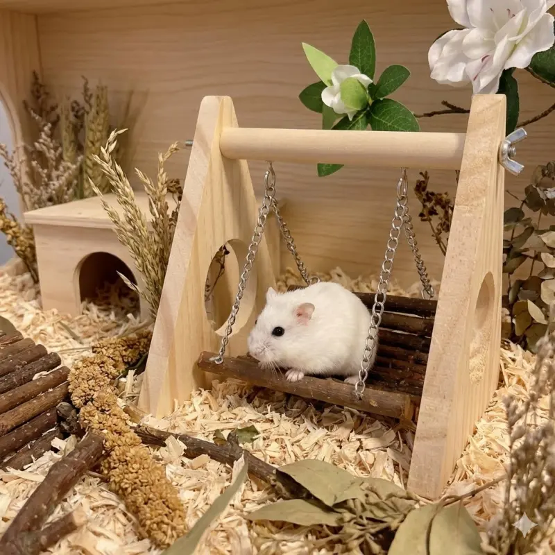 New and new wooden cute hamster swing Perches suspension bridge design strong metal chain small pet cage Landscape landscaping toys