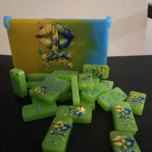 Customize Dominoes - Green Dominoes with "Don't Judge" Design, 16 Pieces, Ideal for Games and Fun