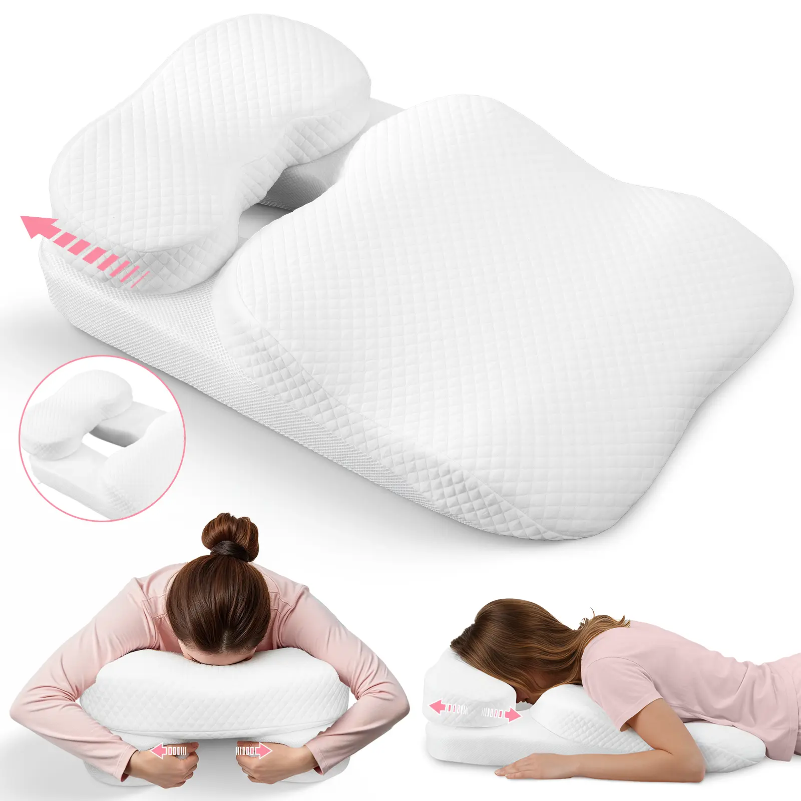 Adjustable Multi-Position Neck Support Pillow, Ergonomic Shoulder Cushion with No-Pressure Arm Design, Breathable Washable Cover for Side, Back Sleeping