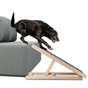 Twister.ck Pet Dog Ramp Ladder Natural Pine Wooden Lightweight Folding Anti-skid Adjustable 2 Height Climbing Ladder