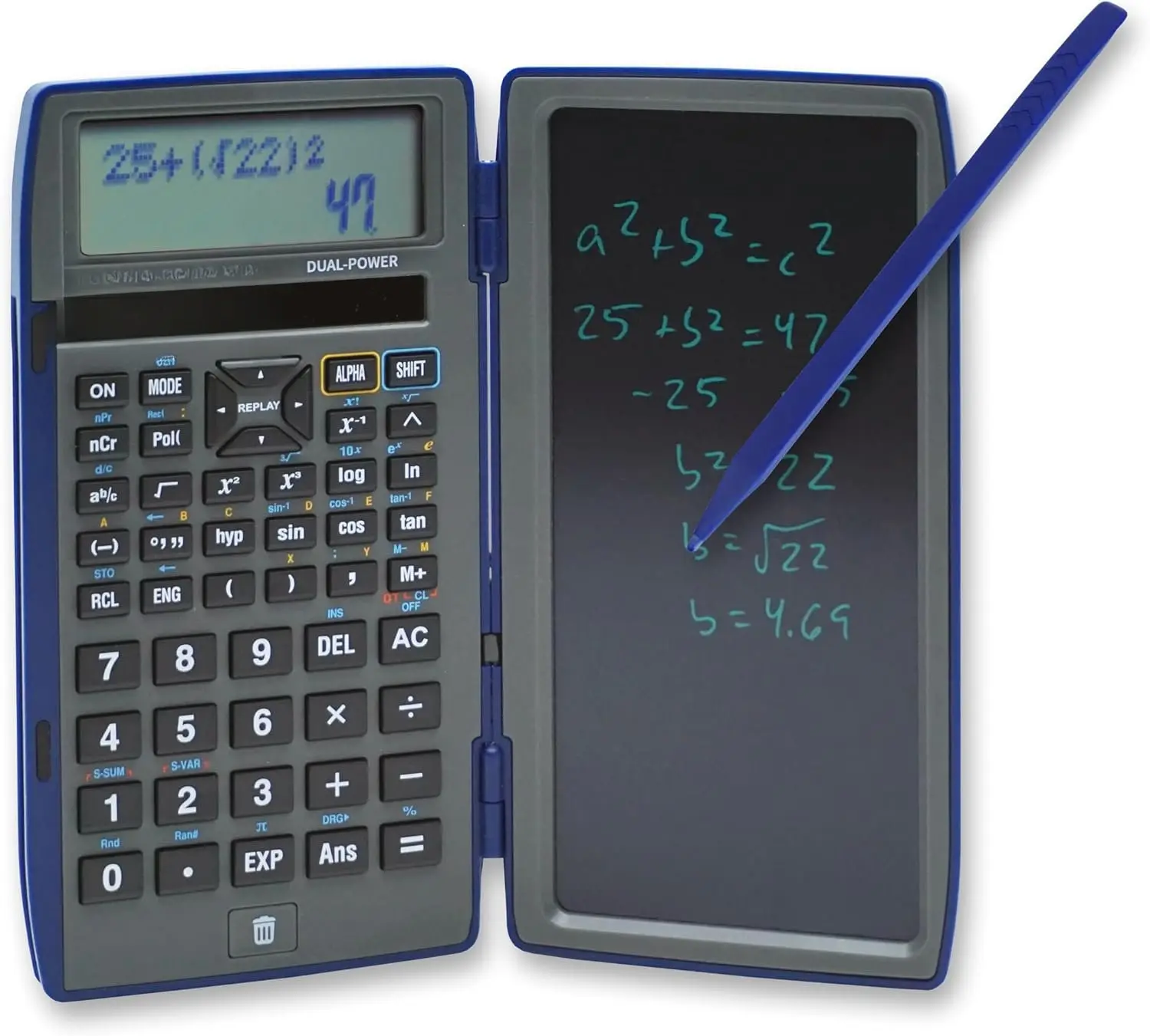 Scientific Calculator with Erasable LCD Writing Tablet | 2-Line Display | Dual Solar &  Power | for Students in Middle School, High School (970)