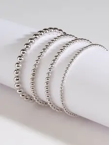 Sterling Forever Sterling Silver Beaded Stretch Bracelet Sets – 14K Gold Plated Stackable Bead Bracelets for Women – Elastic One-Size Layering Set in Multiple Sizes (2–6mm).