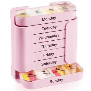 Weekly Pill Organizer 28 Compartments, 7 Day Travel Pill Box with Daily AM PM Sections, Portable Medication Vitamin Supplement Organizer