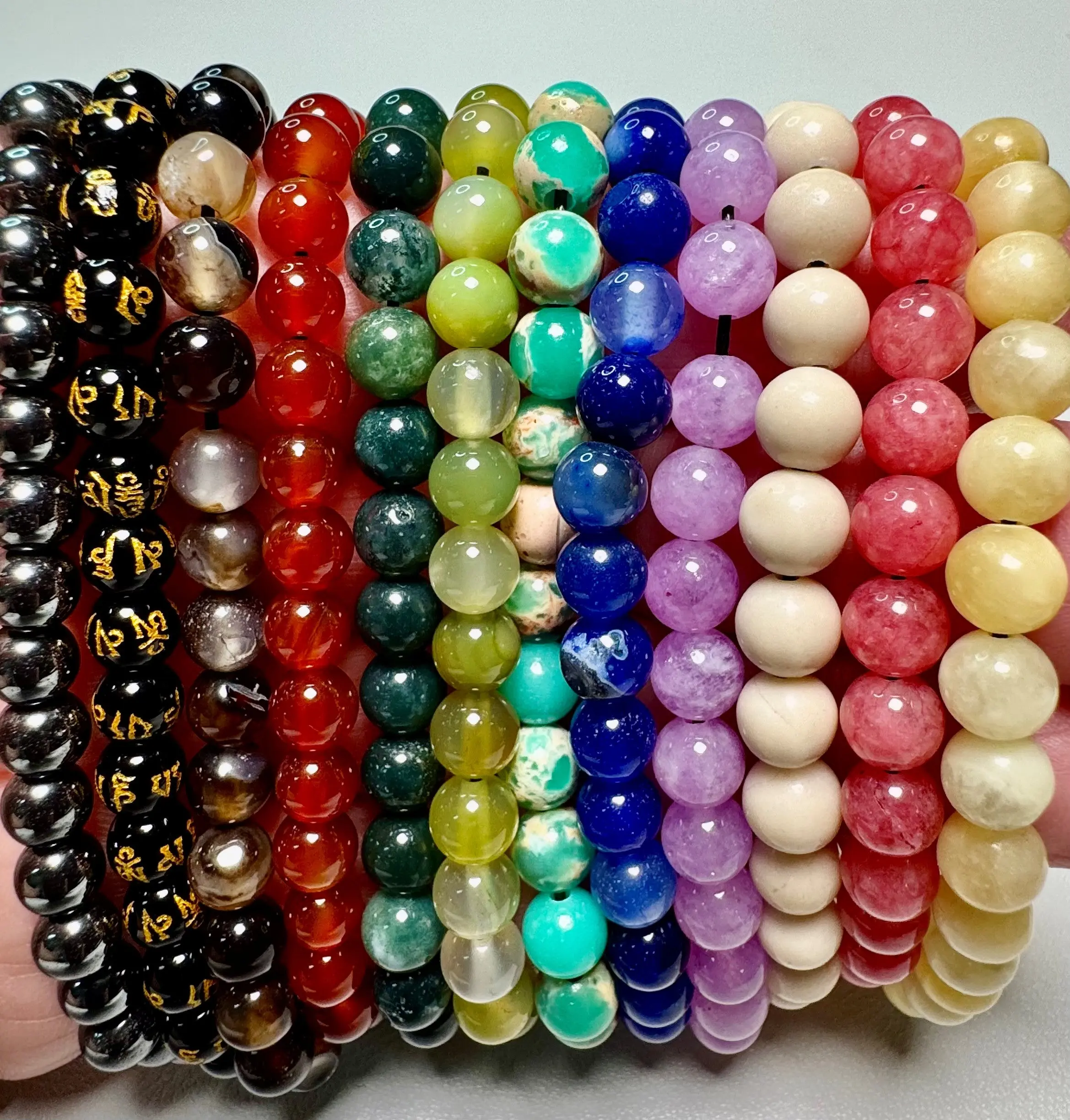 Natural Stone Crystal Beaded Bracelets-6mm bead size