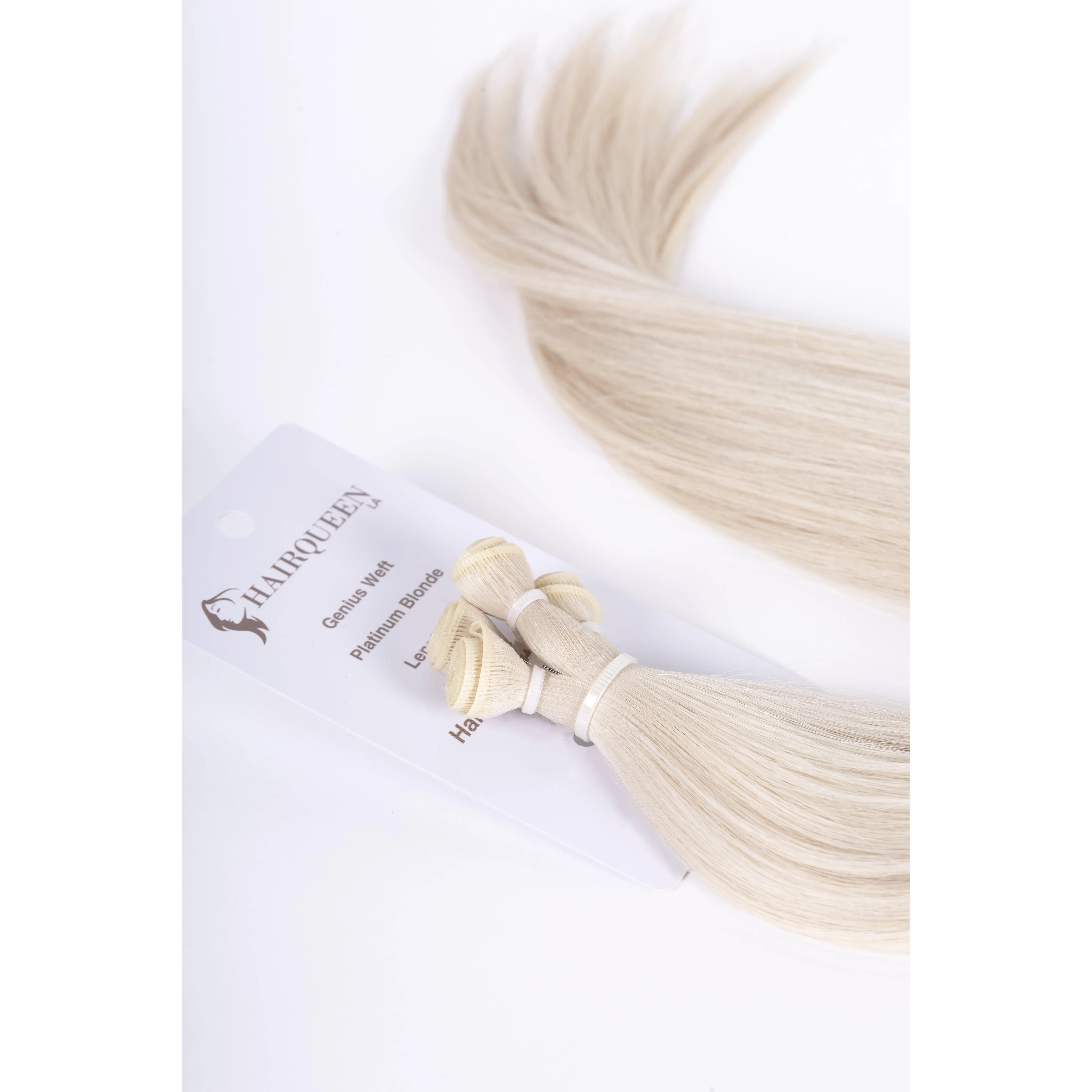 Genius Weft Hair Extensions, 100% Real Human Hair in Platinum Blonde, Seamless Flat Weave for Volume, Heat-Friendly & Reusable, Real Hair Extensions