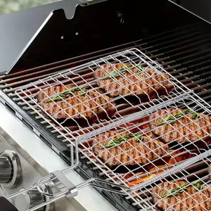 Fish Grilling Basket, Folding Portable Stainless Steel BBQ Grill Basket for Fish Vegetables Shrimp with Removable Handle