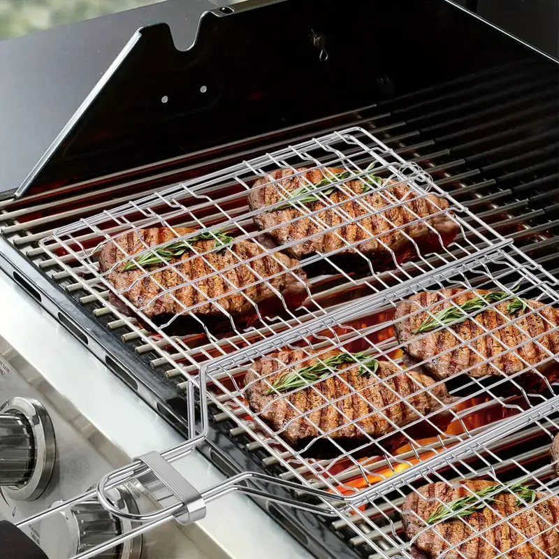 Grill Basket for Grilled Fish, Foldable Portable Stainless Steel Grill Basket, Suitable for Grilled Fish, Vegetables, and Shrimp, with Detachable Handle