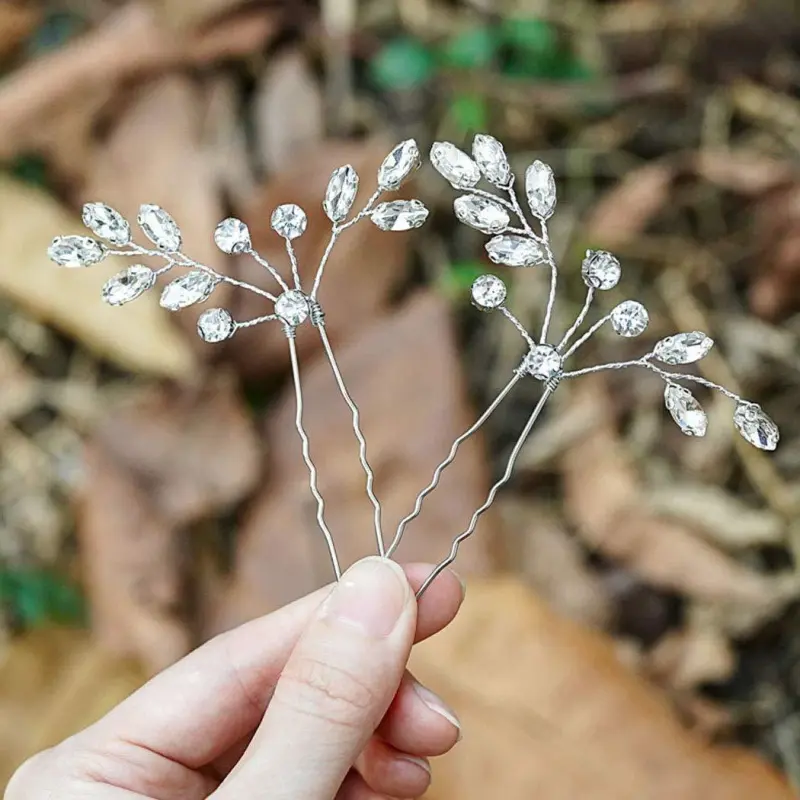 Bride Wedding  Hair Pins Bridal Rhinestone Hair Pieces Wedding Hair Accessories for Women and Girls Pack of 2 (A-)