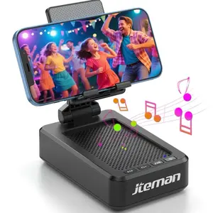 speaker phone stand springtok 5 in 1 Cellphone Folding Mount black mobile phone foldable stand LED light HD surround sound compatible with mobile phone tablet Smartphone