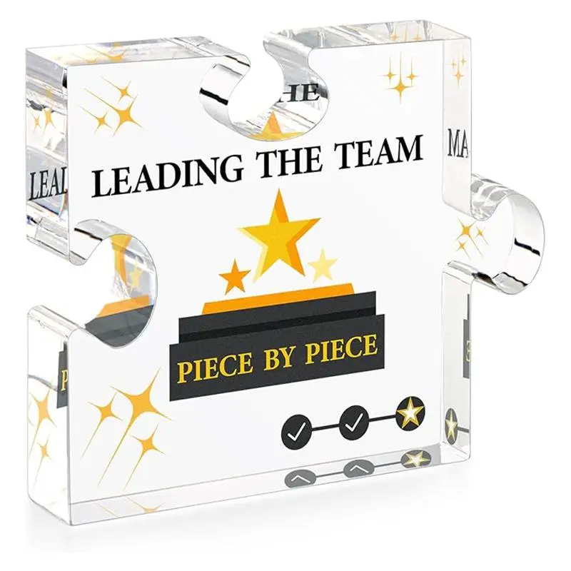 Leading The Team Piece Letter Pattern Clear Acrylic Puzzle Shaped Jigsaw Puzzle, Creative Retirement Farewell Gift for Boss, Employee Appreciation Gift, Decor