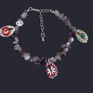 Amethyst Cowrie Shell Crystal Bead Anklet