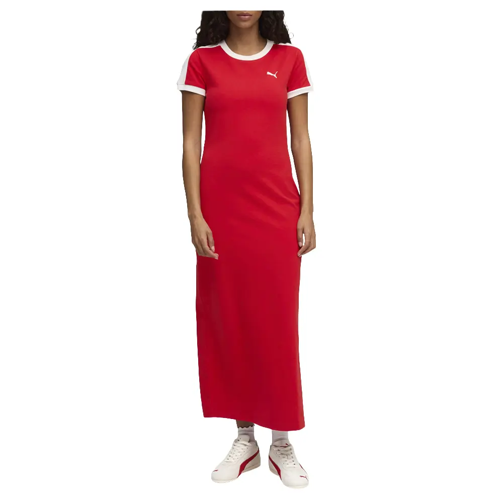 PUMA Womens Wardrobe Essentials T7 Short Sleeve Long Dress Casual Casual - Red