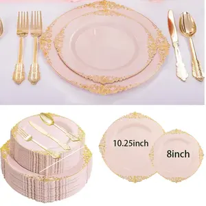20-Piece Gold Edge Floral Dessert Plates Set, Vintage Style Forks Included, Perfect for Parties, Christmas, Weddings, Valentine's Day, Dinnerware Sets