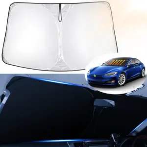 Canvcle Windshield Sun Shade for Tesla Model S 2012-2026 (Fit Long Range/LR Model) Foldable Black 240T Fabric Blocks 99% UV Rays Keeps Car Cooler