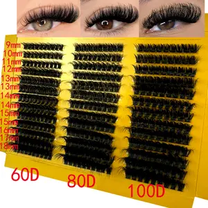 New 0.07mm DIY 5D Fluffy Lash Clusters 60D 80D 100D Thick Eyelash Clusters D Curl Wispy Individual Lashes 9-18mm Eyelash Extension