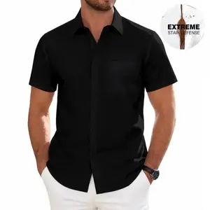 Alimen Stain Resistant Short Sleeve Mens Dress Shirts with Pocket, All Business Casual Occasions Waterproof Button Down Shirts for Men, Classic Style & Regular Fit Business Casual Work Formal Water Resistant Shirts with Pocket for Spring and Summer