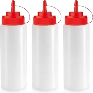 12 oz Condiment Squeeze Bottles for Sauces - Leak Proof Oil Syrup Dressing Squirt Bottles - 3 Pack - BPA Free Food Grade Safety Dishwasher Friendly Kitchen Plastic