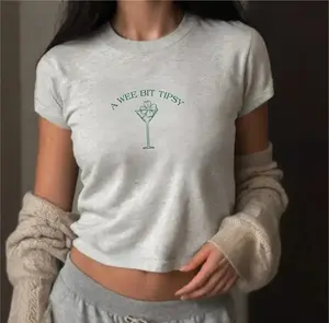A Wee Bit Tipsy Baby Tee, St Patrick’s Day Y2K Funny Drinking Crop Top, Cute Party Shirt