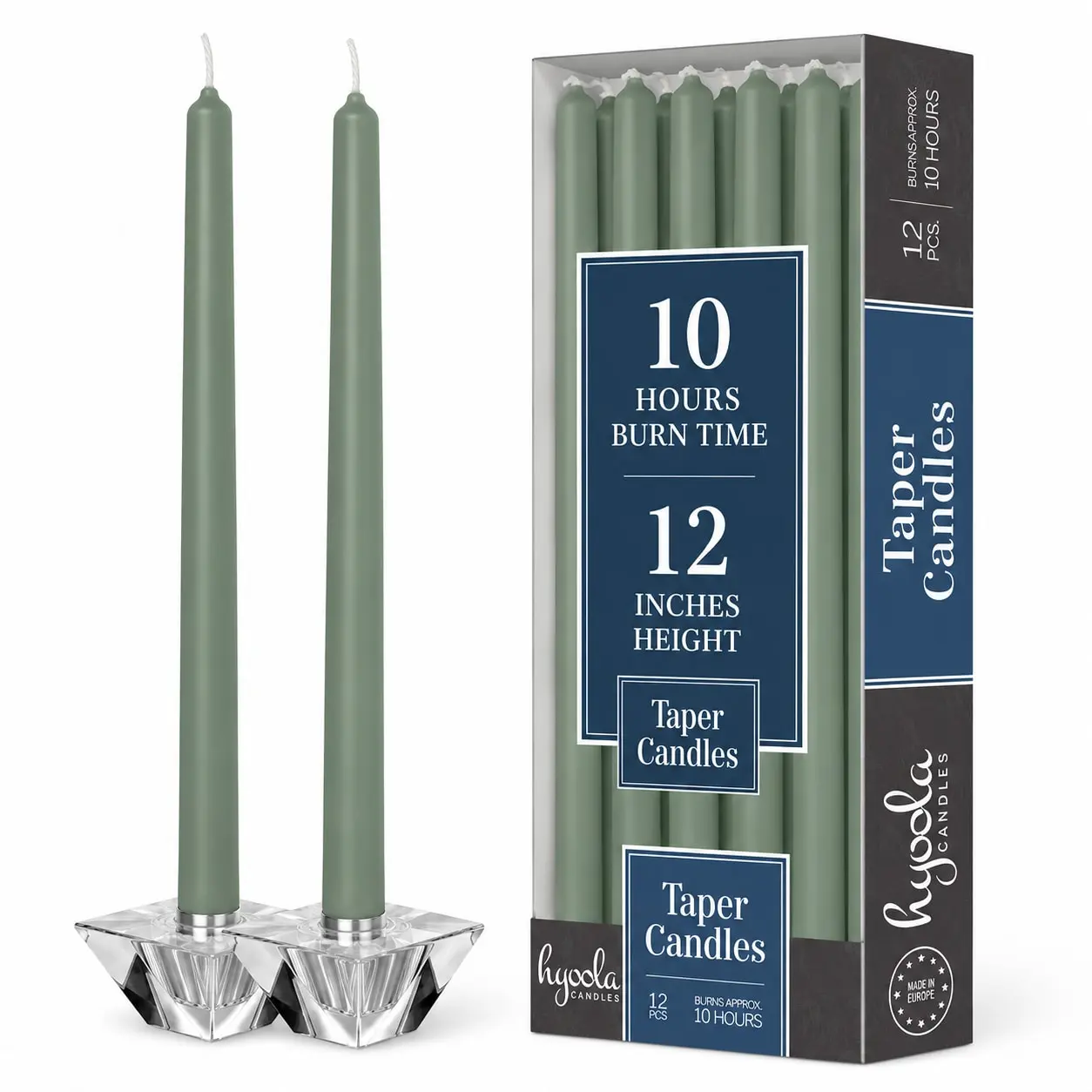 Emerald Taper Candles – 12-Inch, 12-Pack, Unscented & Dripless