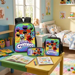Smiling Critters 3 In 1 Backpack With Lunch Box and Pencil Case For Boys Girls Teen Schoolbag Lightweight Large Capacity Adjustable Straps Mesh Back Cushioning Back to School Gift