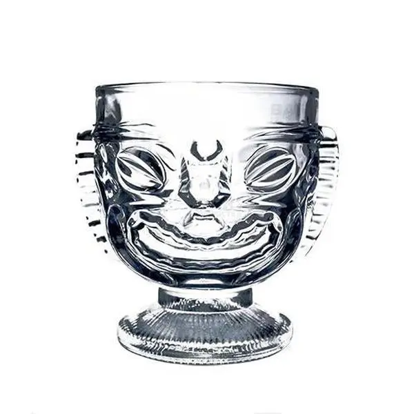 BARCONIC Sturdy 16 oz Tropical Double-Sided Happy-Sad Tiki Glass - Decorative Tropical Large Tumbler (Kitchenware, Drinkware for Themed Beverages), Tropical Glasses, Decorative Glasses Glasses