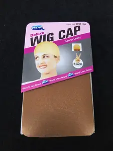 Wig Cap - Beige 2 Piece Synthetic Neutral Nylon Glueless Clip In Hair Weft Extensions for Straight Hair Extensions TK