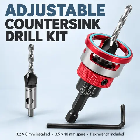 2PCS HCS Steel 4-Blade Countersink Drill Bit Set with Adjustable Depth Stops, L-Shaped Hex Wrench for Precision Drilling in Wood/Plastic (bits + wrench included)