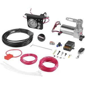 TikTokShopBlackFridayVEVOR Air Shock Controller Kit, 12V 100PSI On Board Air Compressor System, Air Ride Suspension Compressor Kit with Single Path System, Pressure Gauge & Air Line for Trucks Vans