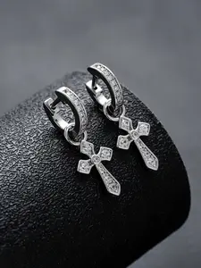 Zircon Cross Pendant Earrings Set, Studded Cross Earrings, Unisex Street Style Jewelry, Perfect for Daily and Special Occasions, Versatile Gift Idea