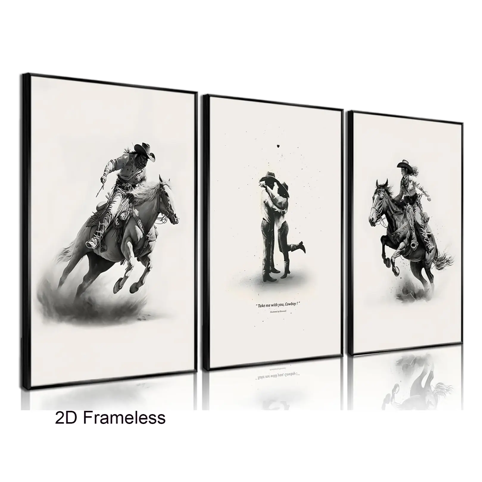 3-Piece Set, Western Cowboy Wall Art Set, Wall Art Decoration, A collection of cowboy couple posters, prints, and oil paintings, a mix-and-match Western-style wall decor set featuring high-quality, waterproof art pieces, frameless