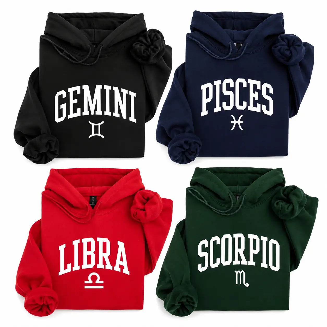 [Full 12 Zodiac] Minimalist Zodiac Hoodie – Astrology Sign Graphic Pullover for Men and Women, Cozy Horoscope Hoodie with Bold College Letter Design, Perfect Gift for Zodiac Lovers-DPCLICK Casual Classic