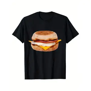 [Gift Idea] Fun Food-Themed 100% Cotton T-Shirt With Breakfast Sandwich Print - Casual Round Neck, Short Sleeve Tee For Men & Women - Ideal For Halloween, Thanksgiving, Christmas, Valentine'S Day Gifts - Smooth, Lightweight Fabric - Machine Washable - Siz